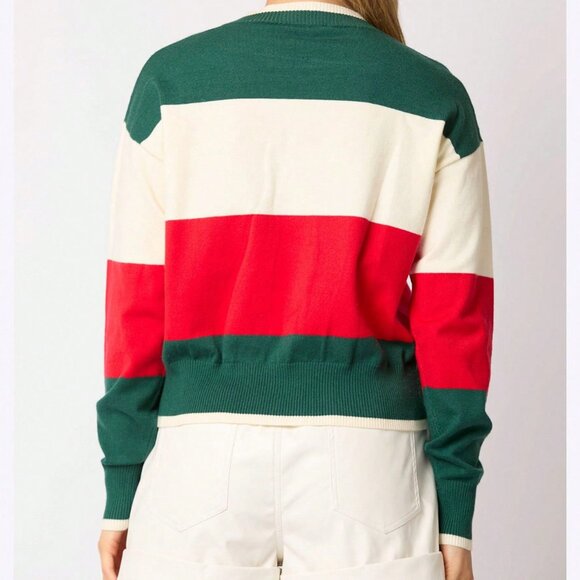 Green Casual Women's Christmas Knit Sweater Long Sleeve Crewneck with Sequins - Picture 5 of 5